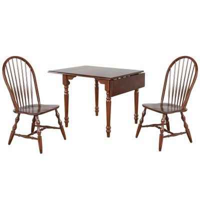 Sunset Trading Andrews 3 Piece 48" Rectangular Dining Set | Expandable Drop Leaf Table | Chestnut Brown | Fully Assembled Spindleback Chairs | Seats 2,4 |