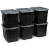 Rubbermaid 18 GAL 6 Pack Garage Storage Bins with Stackable Lid, Heavy Duty - Made in USA - Extreme Temperature Resistant, Durable Plastic Containers with Handles - Solid Black and Grey view 1