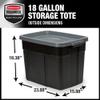 Rubbermaid 18 GAL 6 Pack Garage Storage Bins with Stackable Lid, Heavy Duty - Made in USA - Extreme Temperature Resistant, Durable Plastic Containers with Handles - Solid Black and Grey view 3