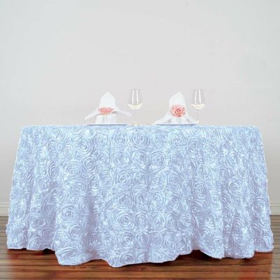 1 Pcs White Ribbon Roses 120" Round Tablecloth Fancy Wedding Party Catering Linens