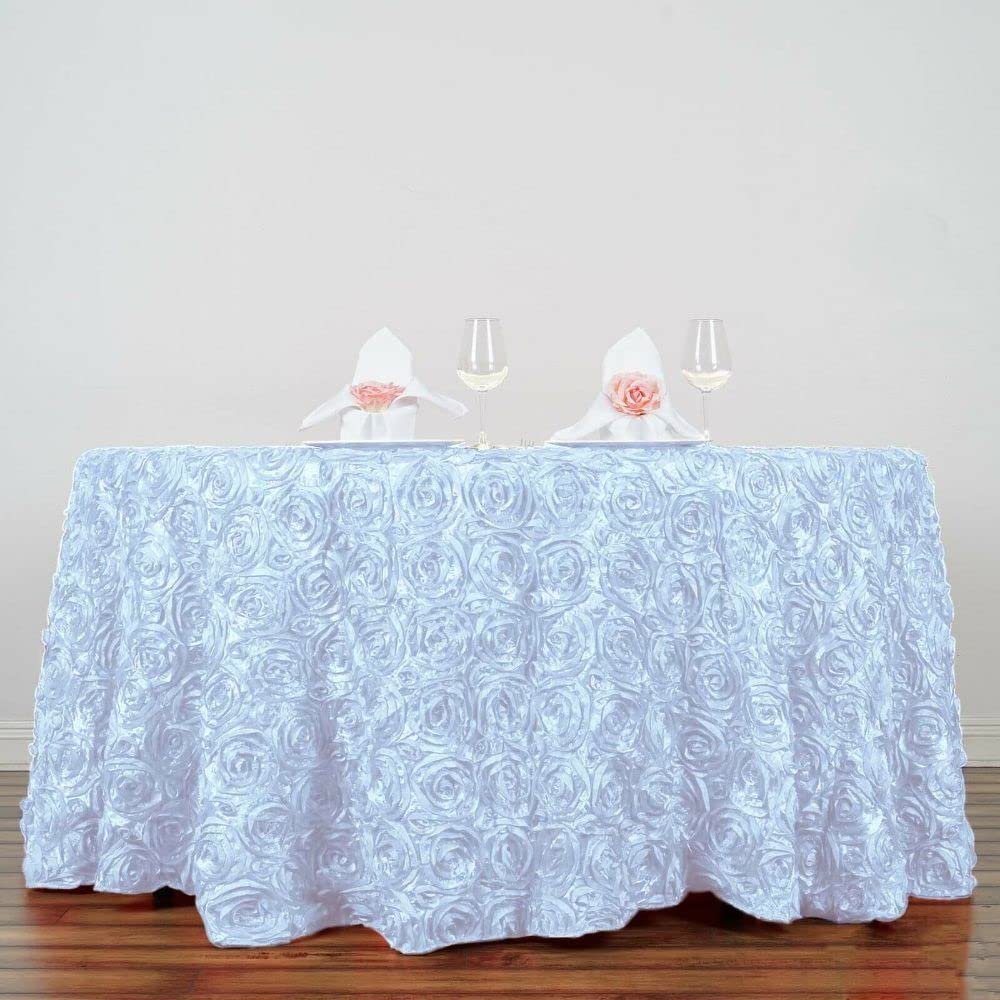 1 Pcs White Ribbon Roses 120" Round Tablecloth Fancy Wedding Party Catering Linens