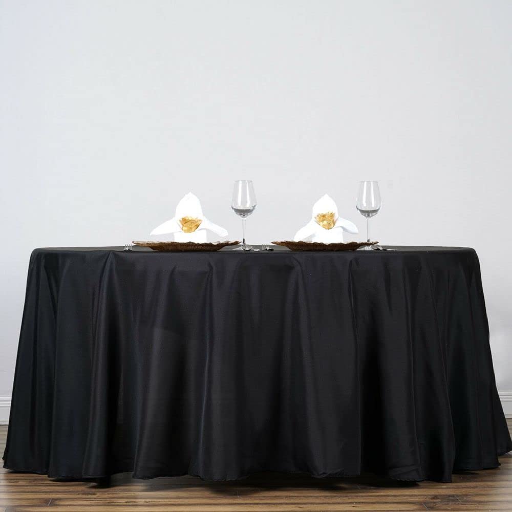 1 Pcs Black 132" Round Polyester Tablecloth Wedding Catering Supplies