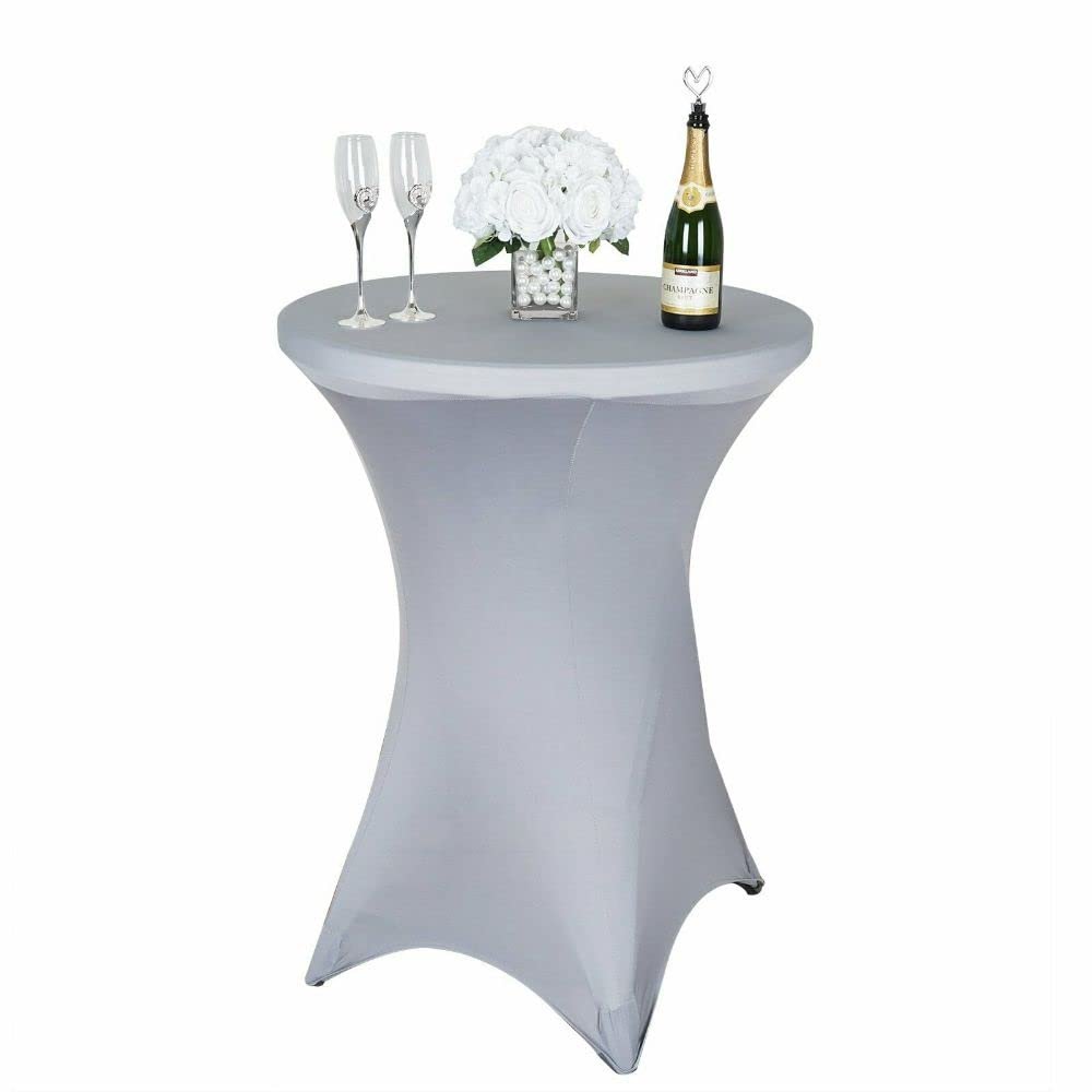 1 Pcs Silver Cocktail Spandex Table Cover Fitted Light Gray Party Home Tablecloth