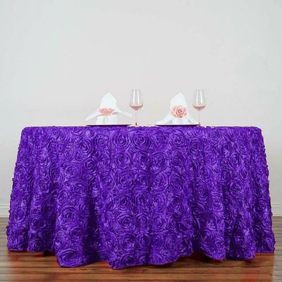 1 Pcs Purple Ribbon Roses 120" Round Tablecloth Fancy Wedding Party Catering Linens