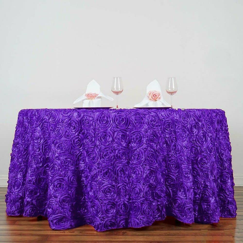 1 Pcs Purple Ribbon Roses 120" Round Tablecloth Fancy Wedding Party Catering Linens