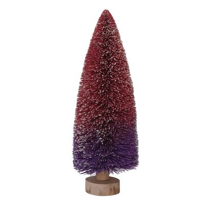 Creative Co-Op Bottle Brush Tree with Wood Base and Glitter, Purple and Burgundy Ombre