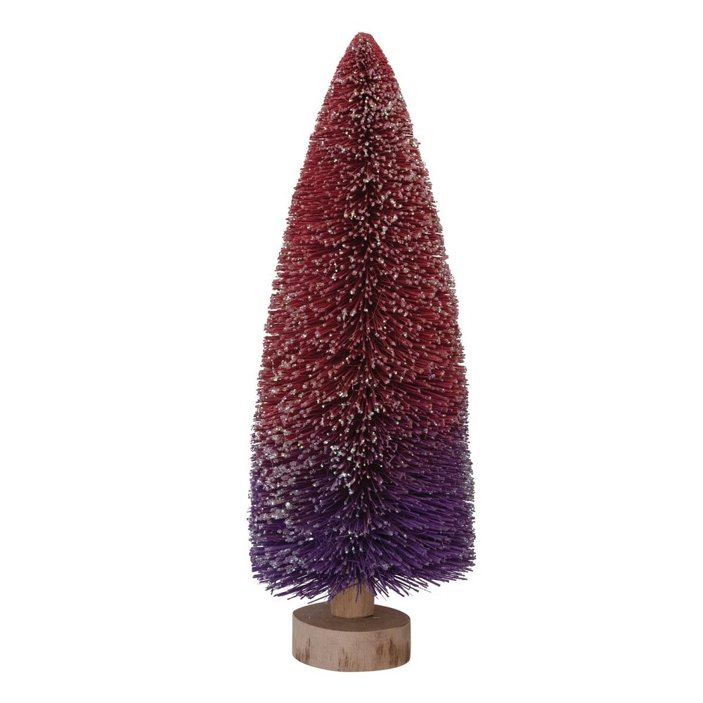 Creative Co-Op Bottle Brush Tree with Wood Base and Glitter, Purple and Burgundy Ombre