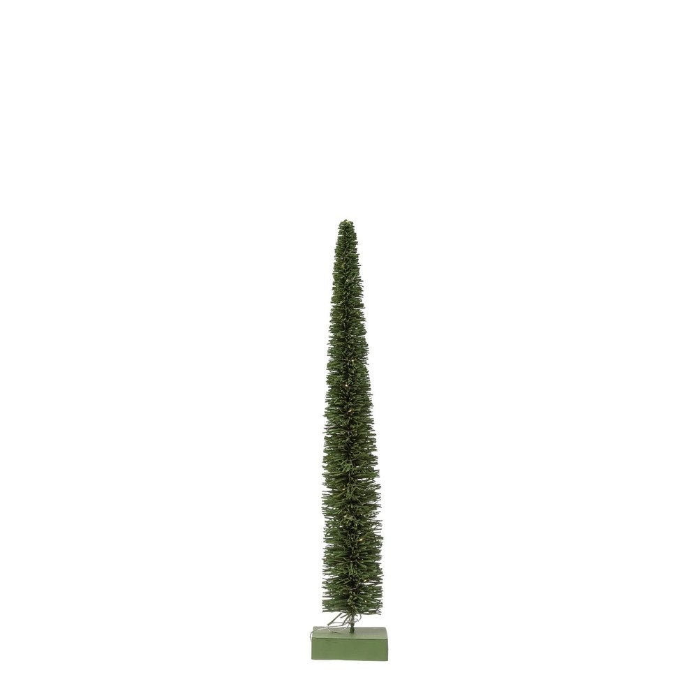 Creative Co-Op Rattan Tree with LED Lights and Wood Base, Green