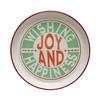Creative Co-Op Round Enameled Tray with Red Rim "Wishing Joy And Happiness" Message, Multicolor view 1