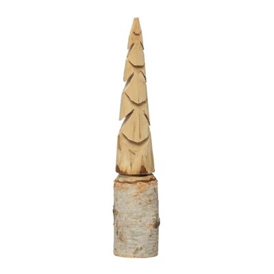 Creative Co-Op Hand-Carved Birch Wood Tree with Wood Base, Natural