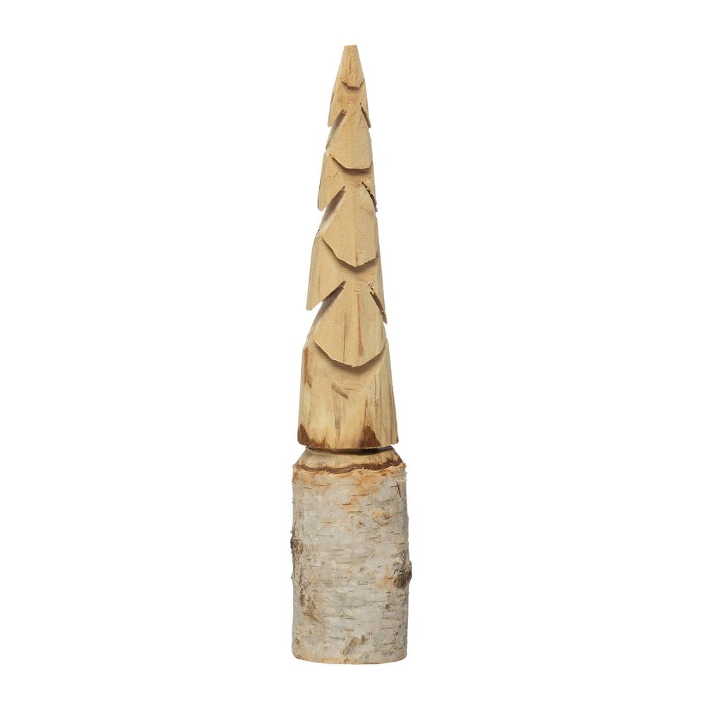 Creative Co-Op Hand-Carved Birch Wood Tree with Wood Base, Natural
