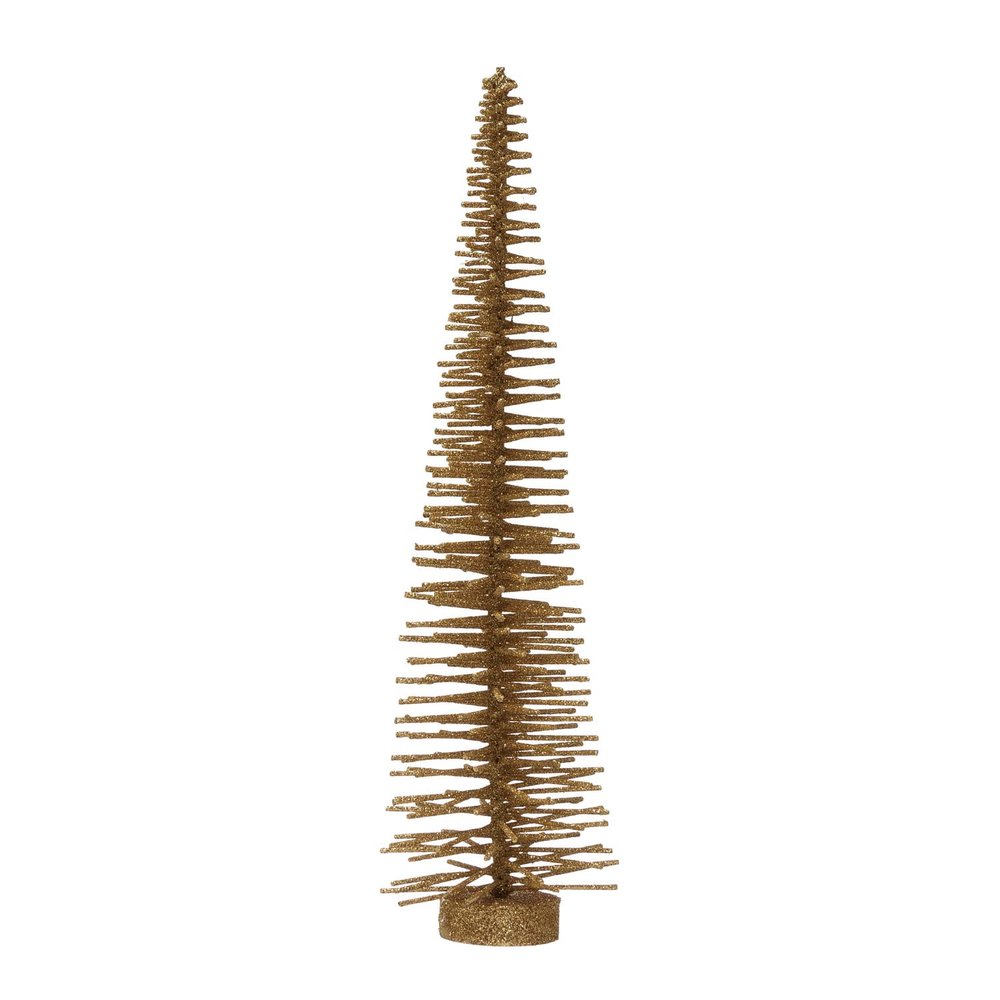 Creative Co-Op Rattan Tree with Glitter and Wood Base, Gold
