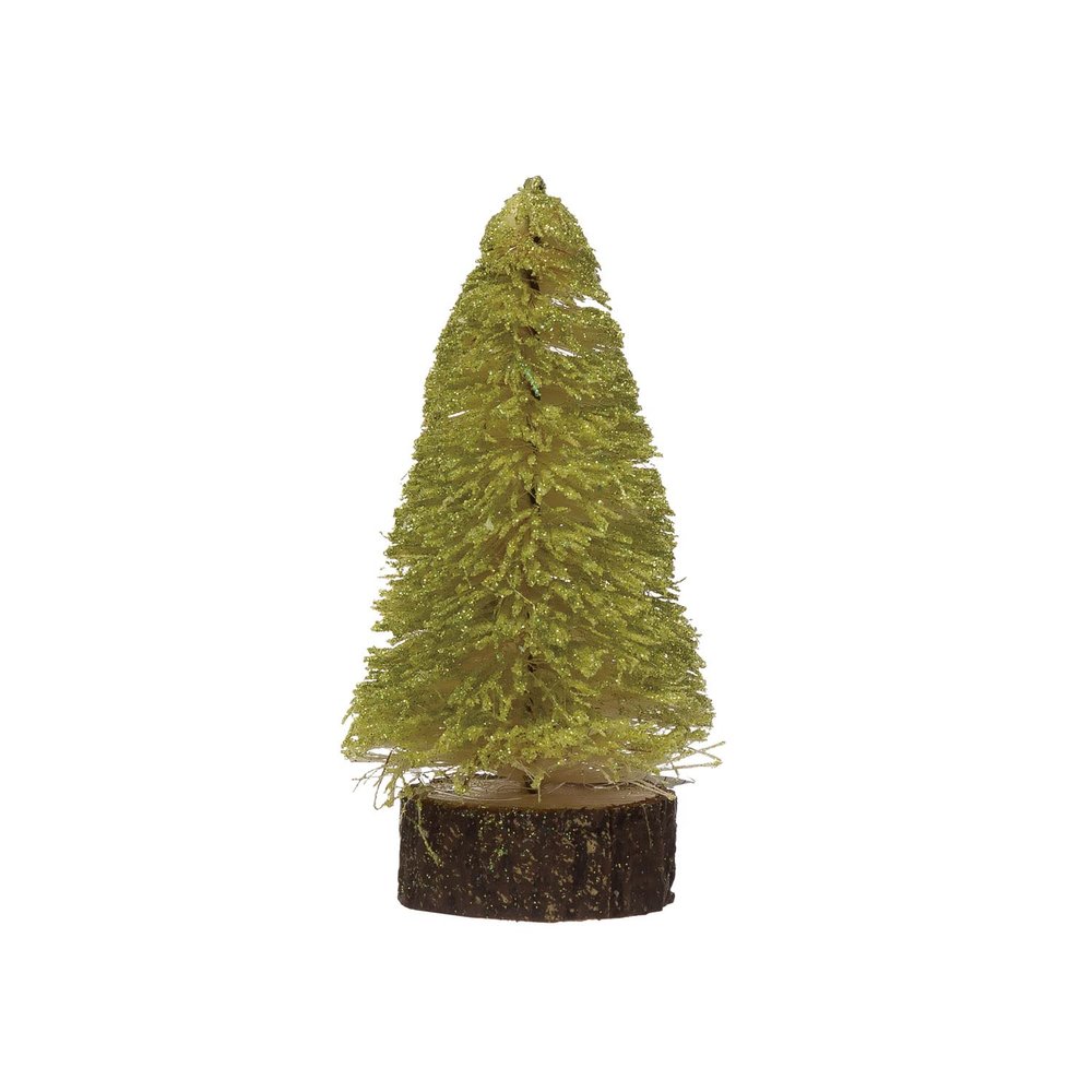 Creative Co-Op Sisal Bottle Brush Tree with Wood Slice Base, Chartreuse