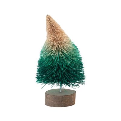 Curved Sisal Bottle Brush Tree with Wood Base, Green Ombre
