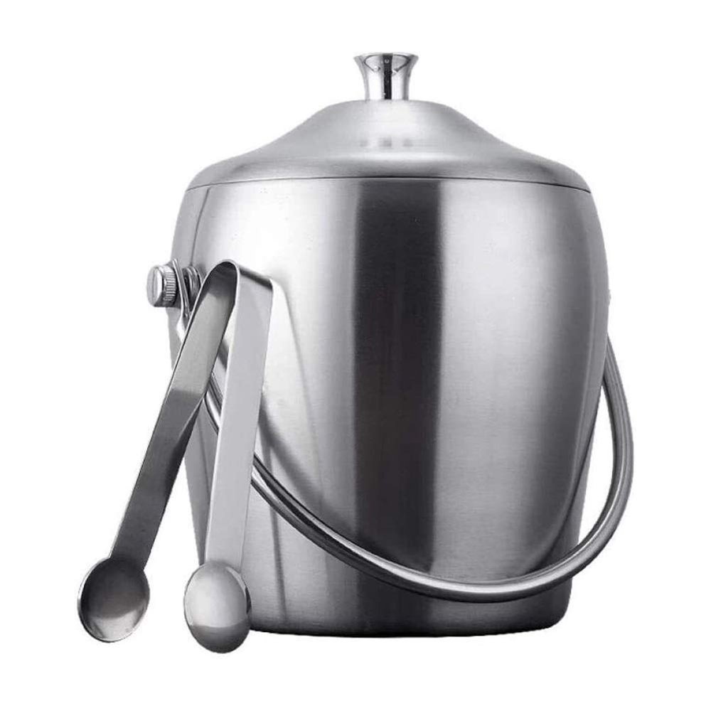 KDLK ice Bucket for Cocktail bar Stainless Steel Ice Bucket Double Stainless Steel Ice Bucket Storage Ice Cubes Ice Beer Champagne Cooler Outdoor Party 1.2L Beads
