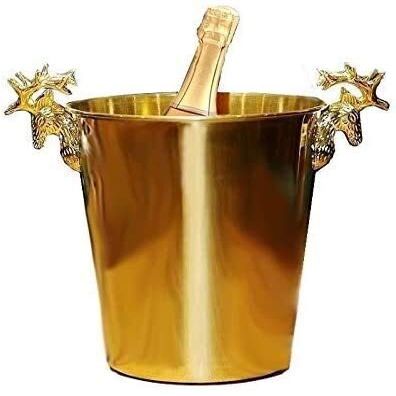 ice bucket for cocktail bar Golden Reindeer Head Stainless Steel Ice Bucket 5L For Parties/for Wine, Cocktail And Garden Drinks Cooler
