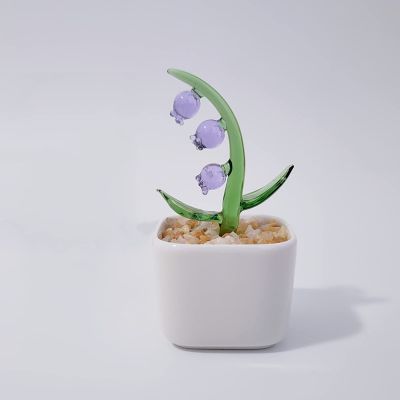 DECRZPB Coloured Glaze Art Purple Lily of The Valley Crystal Glass Figurine Handmade Blown Glass Gift for Birthday Home Decor Table Ornament