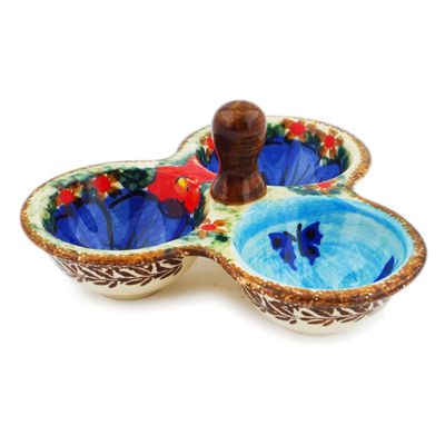 Polmedia Polish Pottery Condiment Dish UNIKAT - Fresh Air Pattern Handmade in Boleslawiec Poland + Certificate of Authenticity