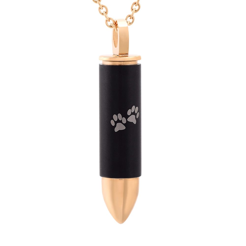 SHEIL Free Custom Engraving Paw Print & Bullet Urn Necklace for Pet Ashes Memorial Urn Pendant Cremation Keepsake Jewelry