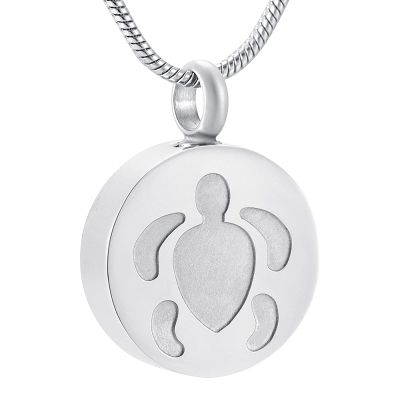 SHEIL Etching SeaTurtles&Round Shape Stainless Steel Cremation Jewelry Pendants Hold Pet Funeral Ashes Keepsake Urn Necklace