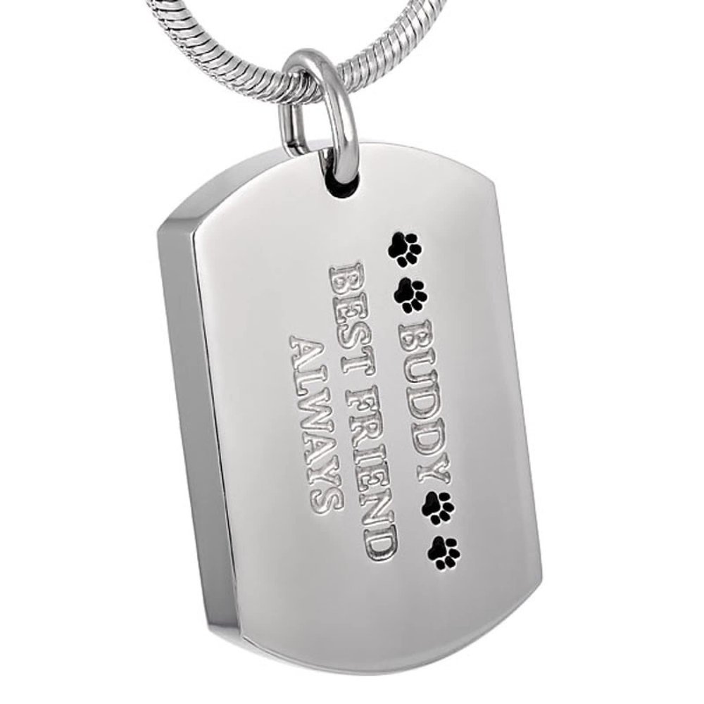 SHEIL Pet Memorial Jewelry 316L Stainless Steel Animal Paw Print Dog Tag Cremation Urn Ashes Holder Keepsake Pendant Jewellery