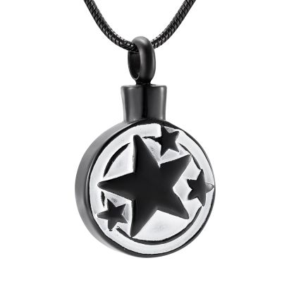 SHEIL Star & Round Shape Stainless Steel Cremation Locket Jewelry Hold Pet/Human Casket Ashes Memorial Urn Necklace Pendant