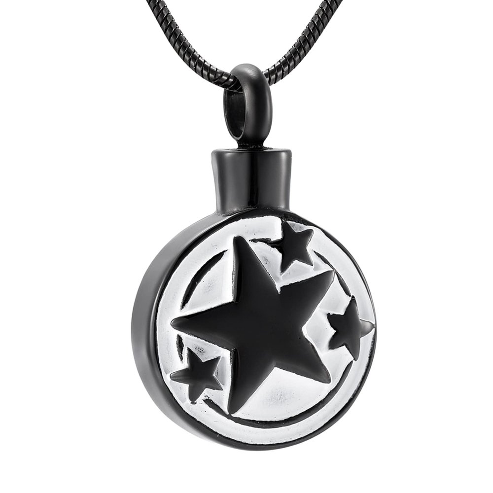 SHEIL Star & Round Shape Stainless Steel Cremation Locket Jewelry Hold Pet/Human Casket Ashes Memorial Urn Necklace Pendant