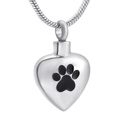 SHEIL Paw in My Heart Stainless Steel Cremation Pendants Necklace Hold Dog/Cat Ashes Casket Keepsake for Pet Memorial Jewelry