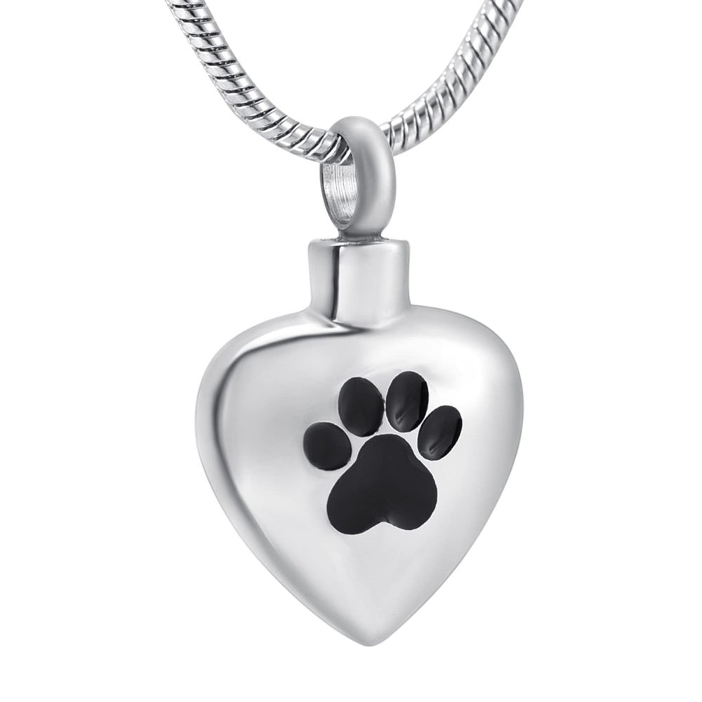 SHEIL Paw in My Heart Stainless Steel Cremation Pendants Necklace Hold Dog/Cat Ashes Casket Keepsake for Pet Memorial Jewelry