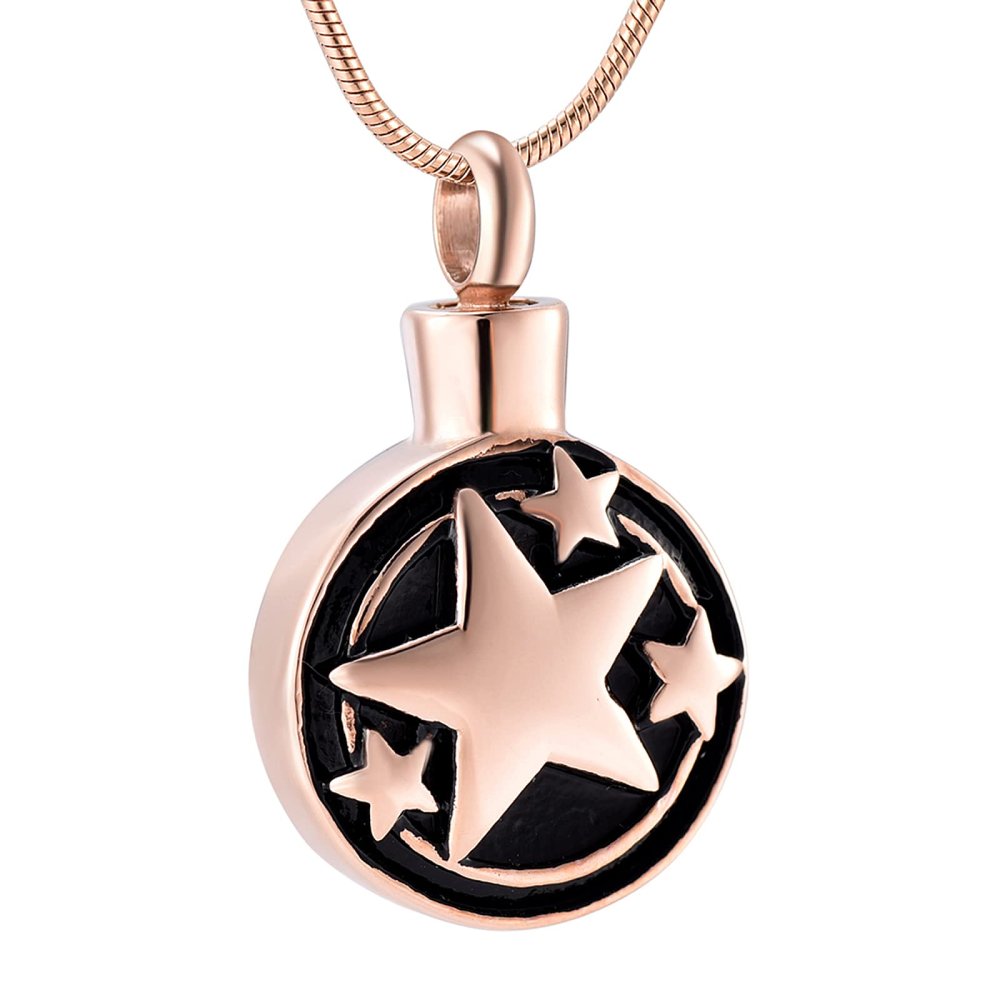 SHEIL Star & Round Shape Stainless Steel Cremation Locket Jewelry Hold Pet/Human Casket Ashes Memorial Urn Necklace Pendant