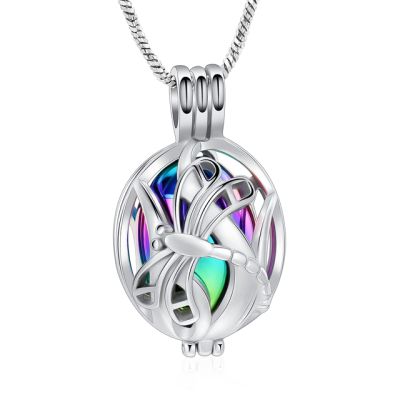 SHEIL Pet Cremation Jewelry 316L Stainless Steel Dragonfly Memorial Urn Necklace Hold Ashes for Women Men Keepsake