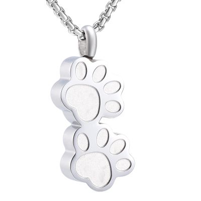 SHEIL Double Dog Paw Stainless Steel Cremation Memorial Jewelry Loss of Pet Keepsake Urn Necklace for Ashes