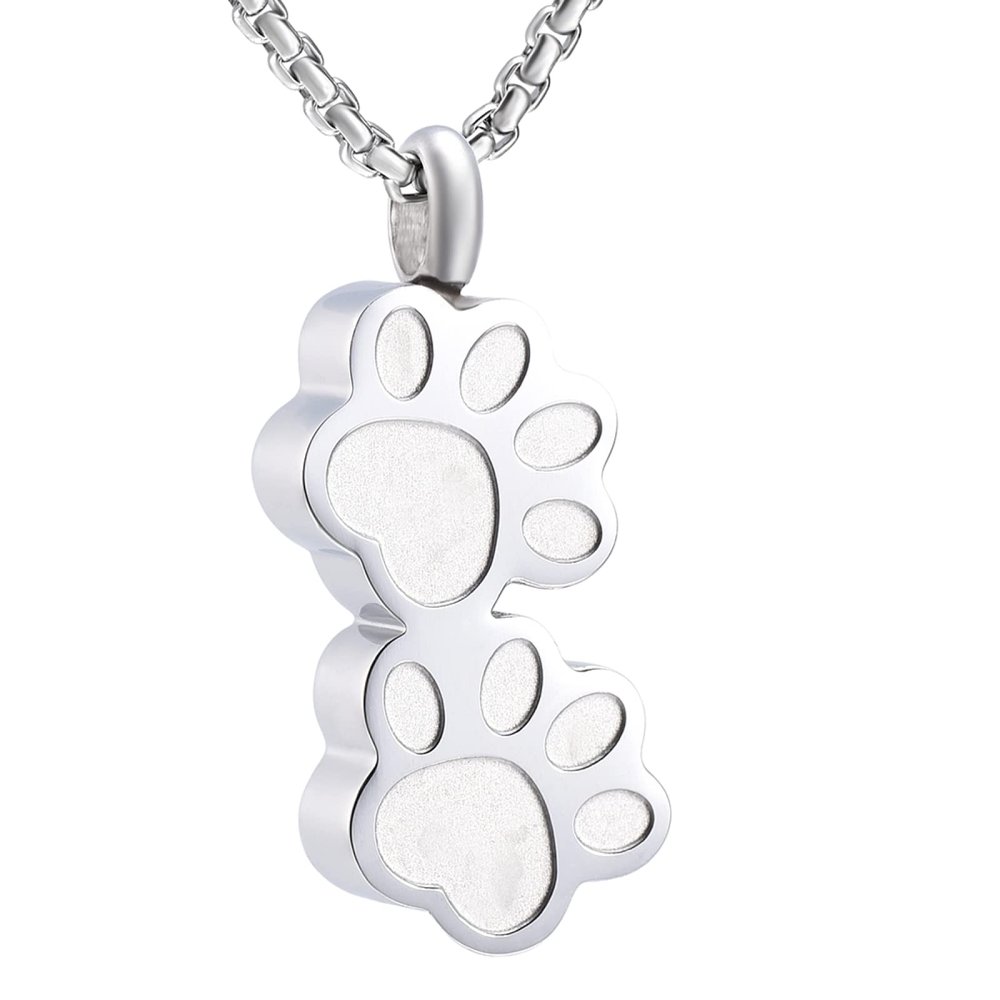 SHEIL Double Dog Paw Stainless Steel Cremation Memorial Jewelry Loss of Pet Keepsake Urn Necklace for Ashes