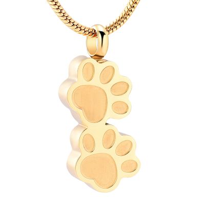SHEIL Double Dog Paw Stainless Steel Cremation Memorial Jewelry Loss of Pet Keepsake Urn Necklace for Ashes