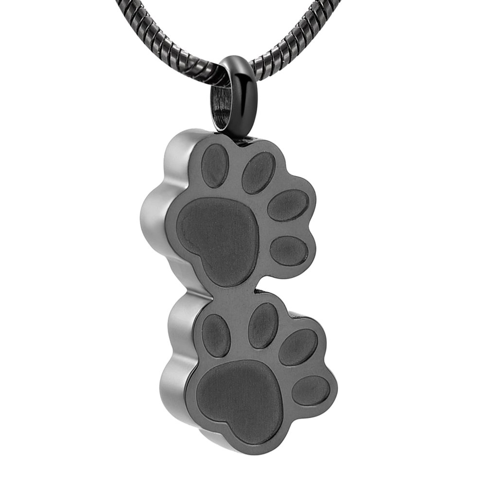 SHEIL Double Dog Paw Stainless Steel Cremation Memorial Jewelry Loss of Pet Keepsake Urn Necklace for Ashes