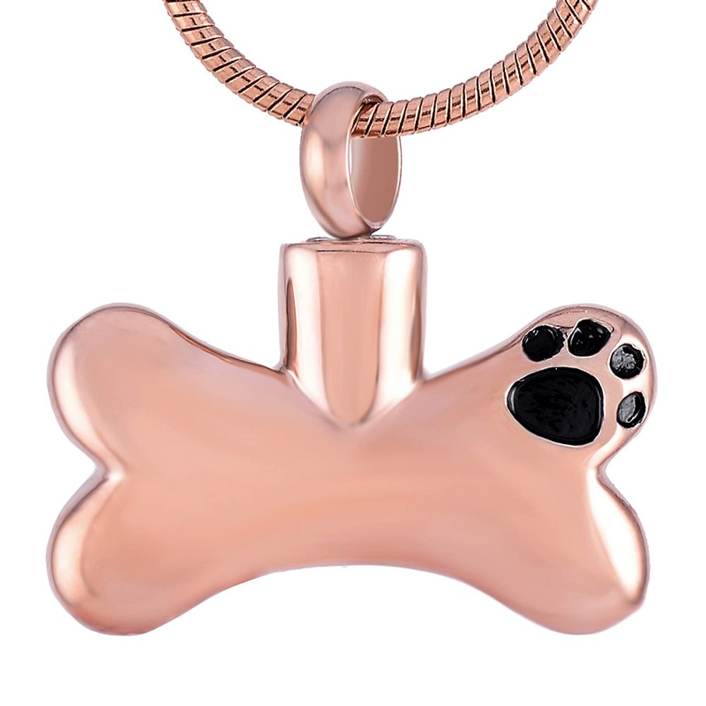 SHEIL Paw Print Bone Shape Dog Pet Memorial Jewelry Urn Pendant Necklace for Ash Cremation Jewelry Keepsake