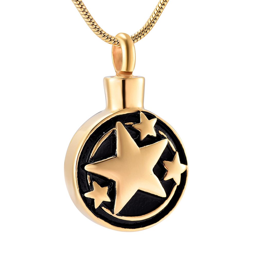 SHEIL Star & Round Shape Stainless Steel Cremation Locket Jewelry Hold Pet/Human Casket Ashes Memorial Urn Necklace Pendant