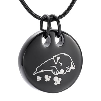 SHEIL Sleeping Dog Cremation Necklace Round Shape Stainless Steel Pet Memorial Urn Pendant Funeral Keepsake Jewelry for Ashes