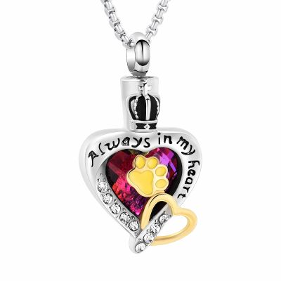 SHEIL The Dog/Cat Paw Always in My Heart Cremation Jewelry for Ashes of Pet Keepsake Memorial Urn Pendant Necklace
