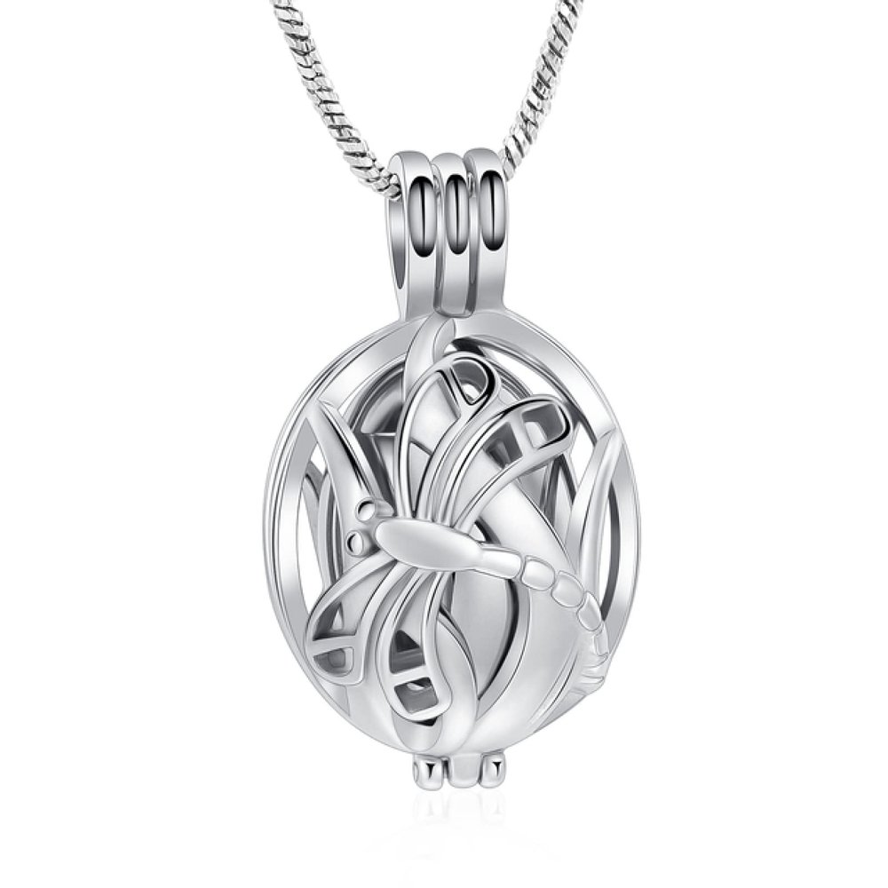SHEIL Pet Cremation Jewelry 316L Stainless Steel Dragonfly Memorial Urn Necklace Hold Ashes for Women Men Keepsake