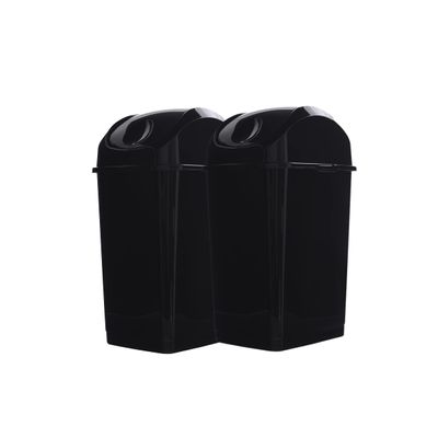 Superio Mini Desktop Trash Can with Swing Top Lid Portable Plastic Garbage Can for Countertop, Desktop, Make up Vanity, Bathroom, Car, Under Sink, Dorm Compact Waste Bin 5 L 1.25 Gal (2, Black)
