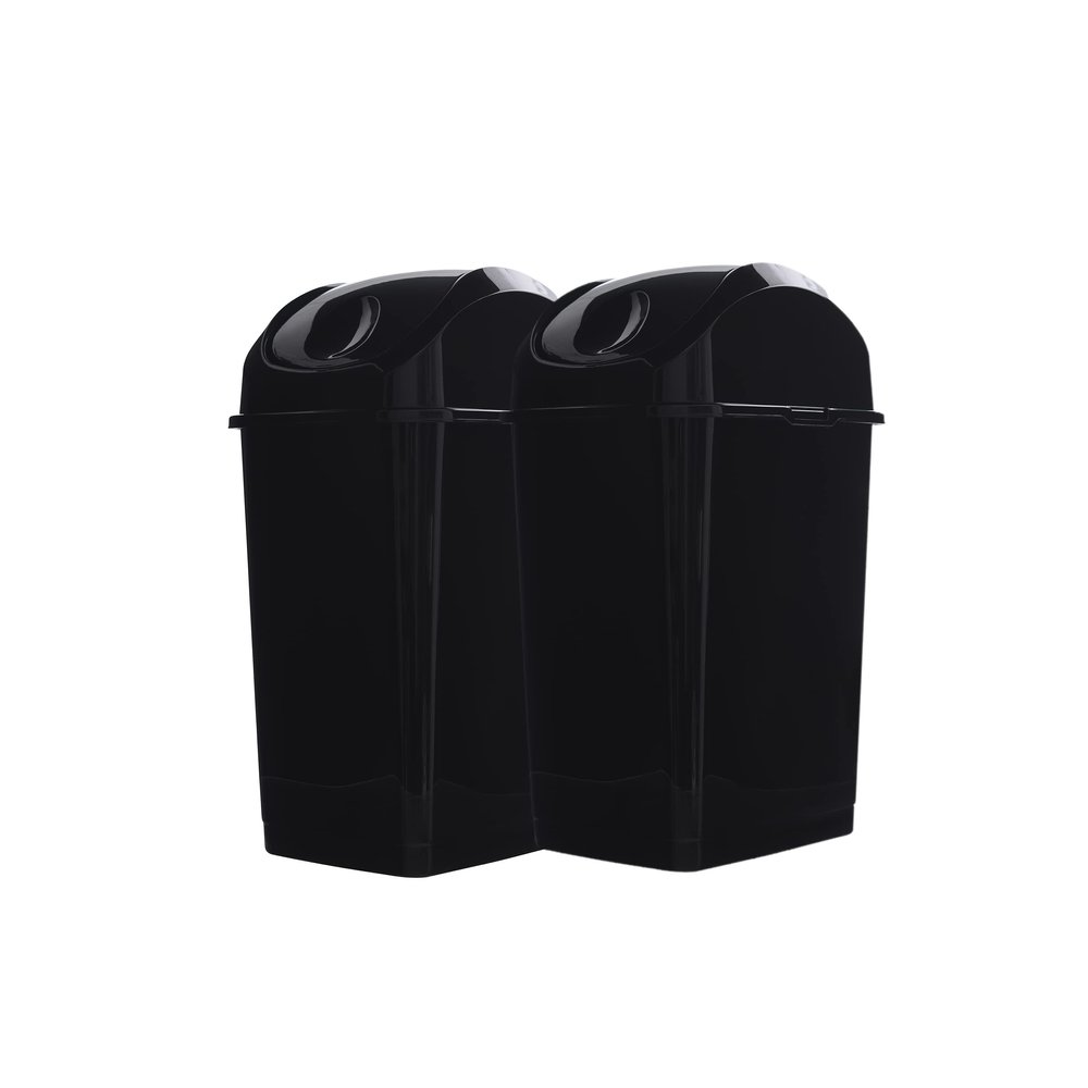 Superio Mini Desktop Trash Can with Swing Top Lid Portable Plastic Garbage Can for Countertop, Desktop, Make up Vanity, Bathroom, Car, Under Sink, Dorm Compact Waste Bin 5 L 1.25 Gal (2, Black)