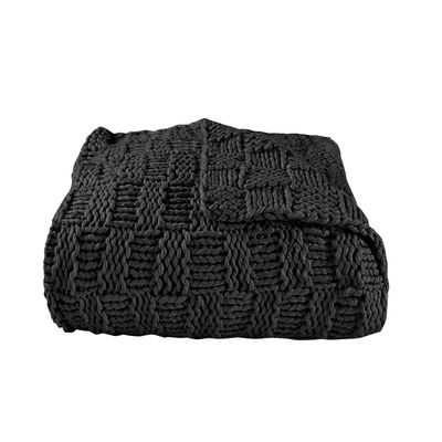 HiEnd Accents Chess Knit Throw, 50x60 inch, Black Solid Color, Modern Farmhouse Rustic Style Soft Cozy Warm Luxury Blanket