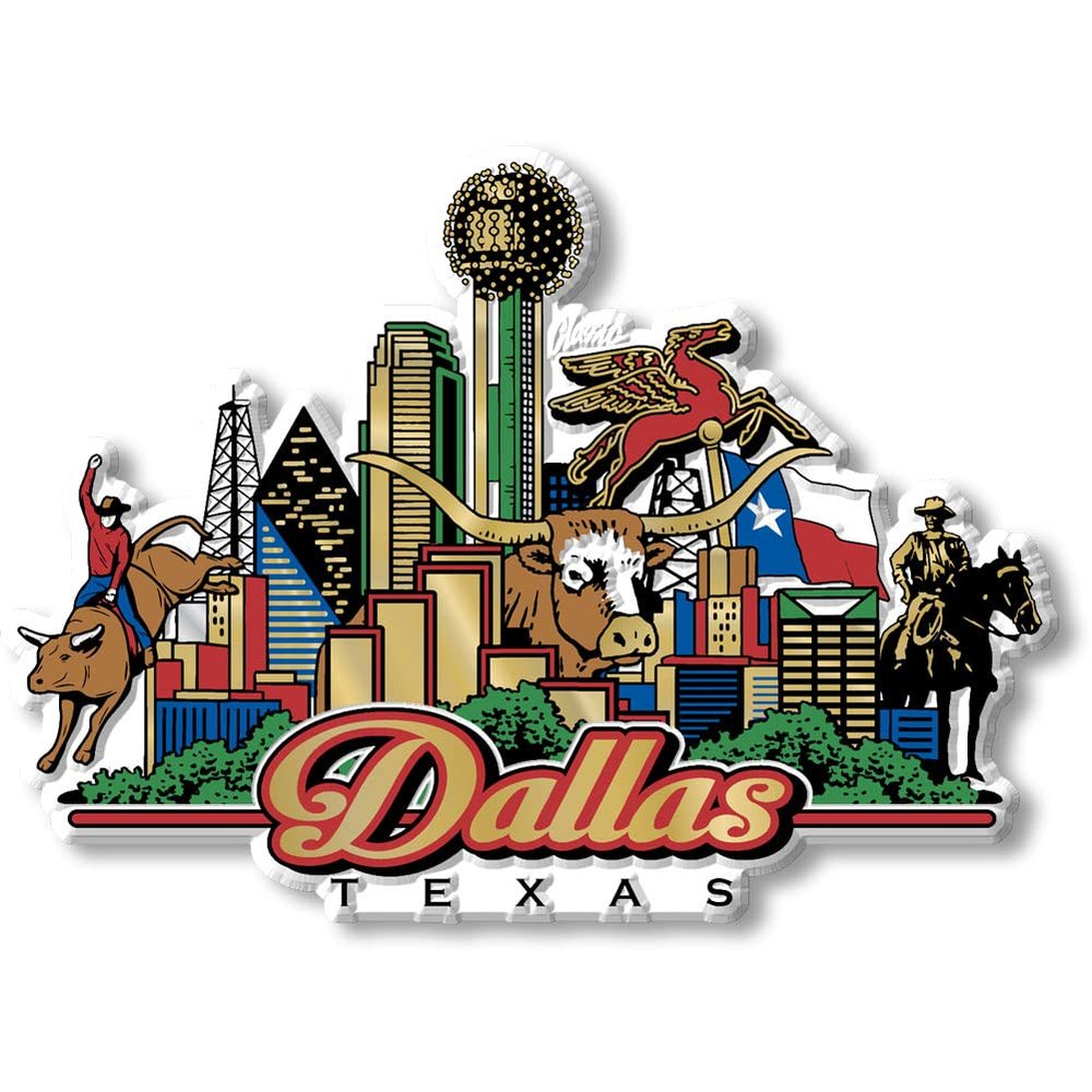 Dallas, Texas City Magnet by Classic Magnets, 3D Rubber Vintage-Style Collectible Souvenirs and Gifts Made in the USA, 4.4" x 3.2"