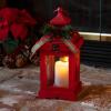 Alpine Corporation 14" Christmas Lantern with Warm White LED Candle Lights Holiday Decor, Red view 1