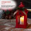 Alpine Corporation 14" Christmas Lantern with Warm White LED Candle Lights Holiday Decor, Red view 3