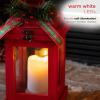 Alpine Corporation 14" Christmas Lantern with Warm White LED Candle Lights Holiday Decor, Red view 4