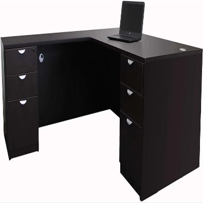 Boss Office L-Shape Desk with Pedestal in Mocha