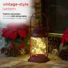 Alpine Corporation Antique Metal & Glass Lantern with Warm LED Lights, Red , Christmas Decoration view 3