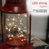 Alpine Corporation Antique Metal & Glass Lantern with Warm LED Lights, Red , Christmas Decoration view 4